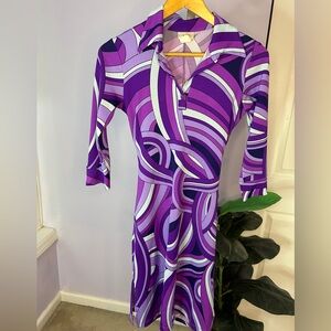 Vintage | Made in USA | Groovy Mod 60s 70s Purple Pucci-esque Dress Waist Tie SM